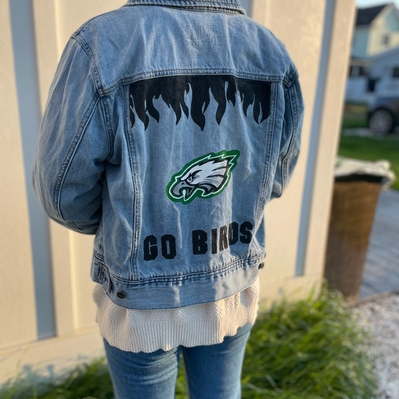 Repurposed Philadelphia Eagles Denim Jacket - Picture 2 of 13